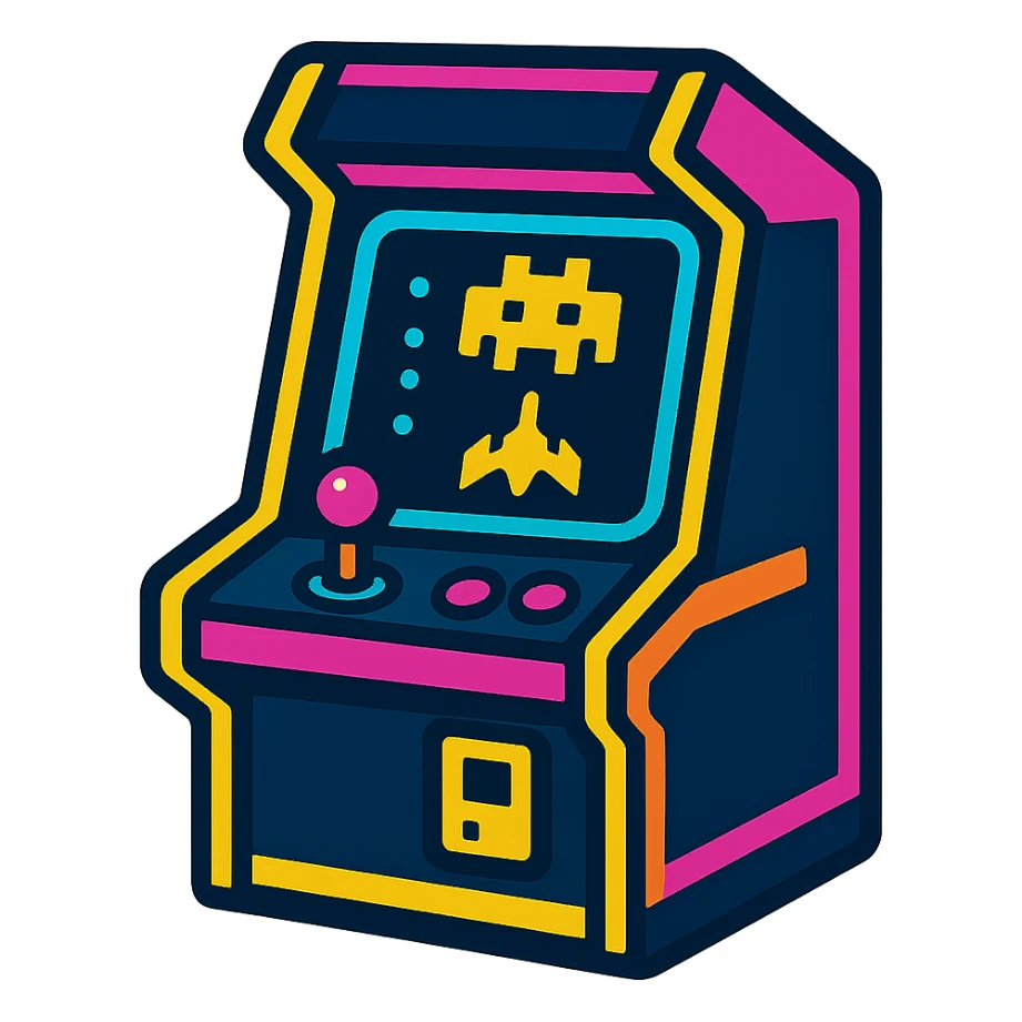 retro 80s style arcade game icon with neon colors sticker