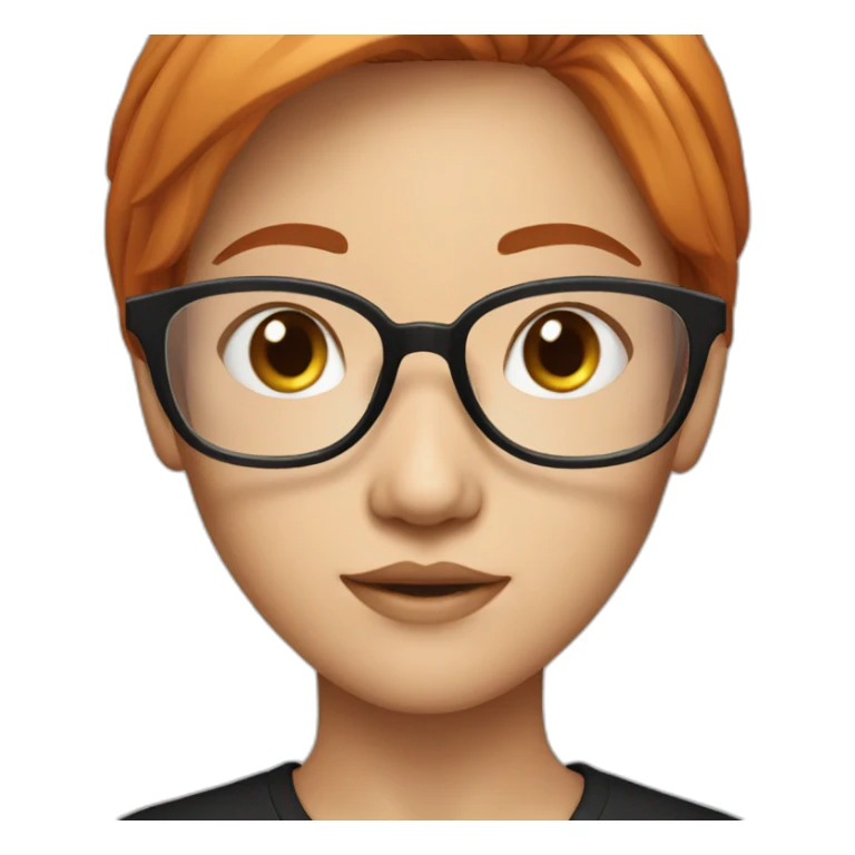 Red haired Asian girl clear glasses black shirt sticker