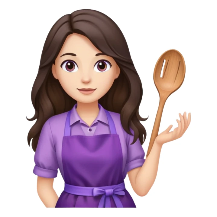 Brunette long hair lady with a purple apron sticker