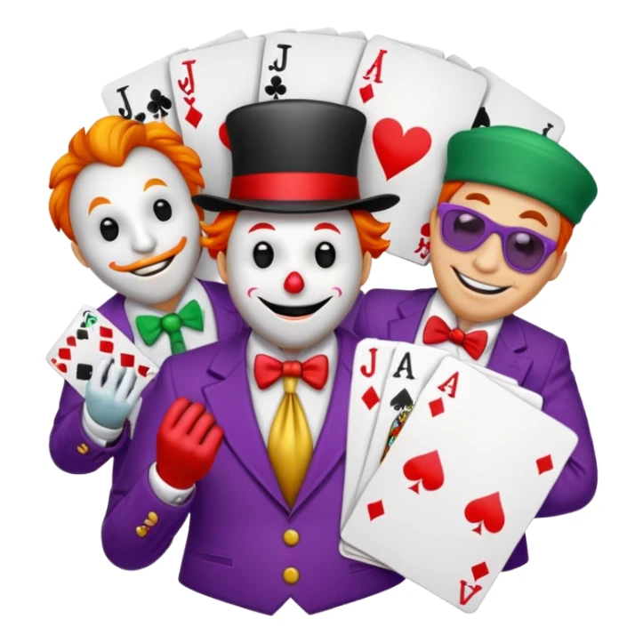 bunch of poker cards, with jolly jokers inside sticker