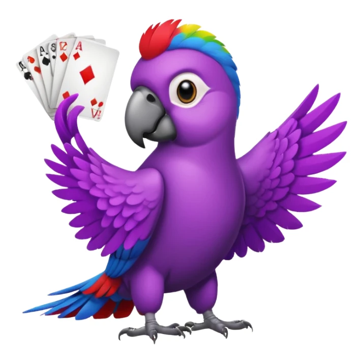 purple parrot holding a hand of playing cards sticker