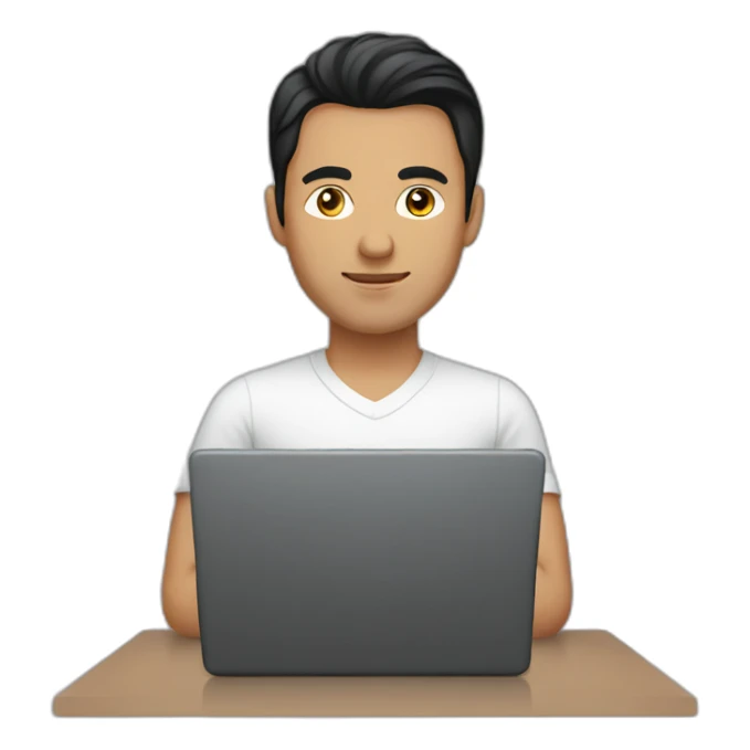black hair central asian man with laptop sticker