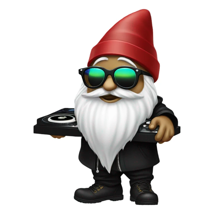 Vibey Dj gnome wih sunglasses ad turntables wearing black sticker