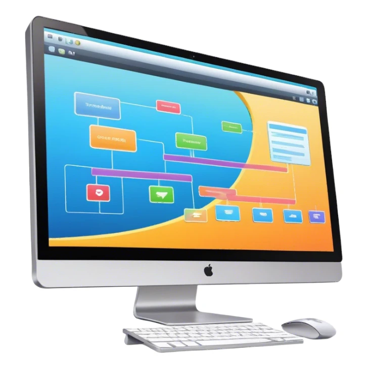 Create an emoji for animation and motion design. Show a computer monitor displaying moving cartoon creation process, with a timeline, keyframes, and motion effects. Use modern, vibrant colors. No emojis or smiley faces. Transparent background. sticker