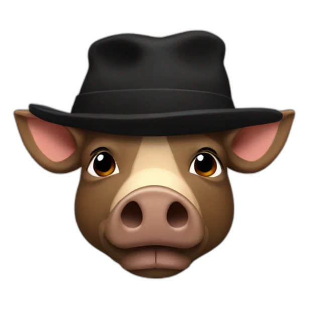 Bored brown boar in a black winter hat and black jacket sticker