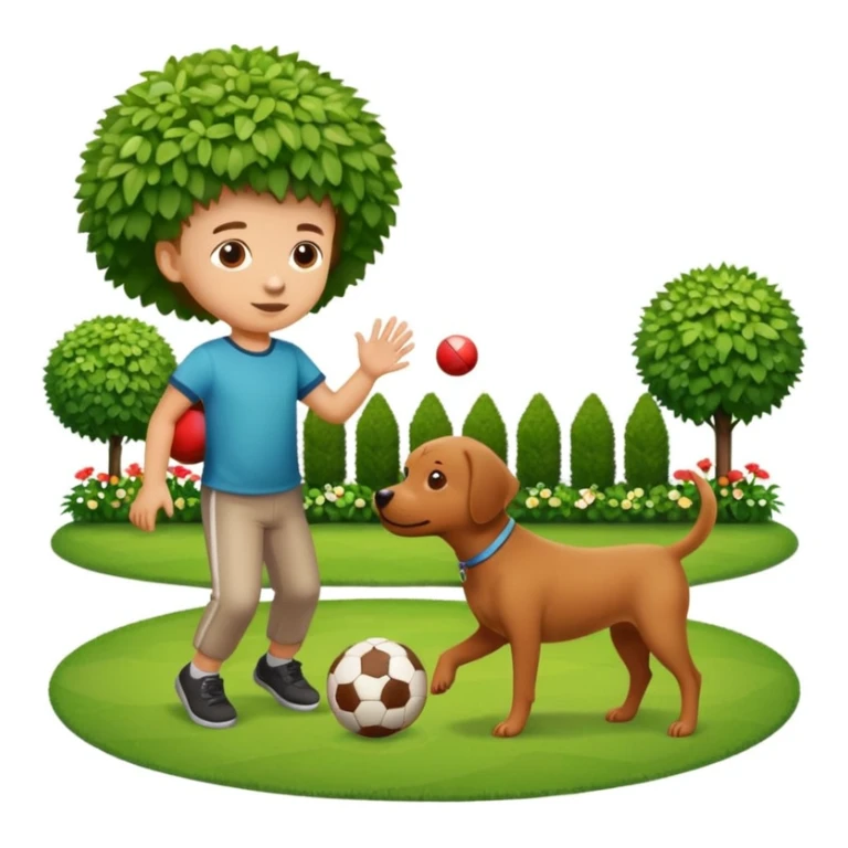 kid and dog playing with ball, garden background sticker