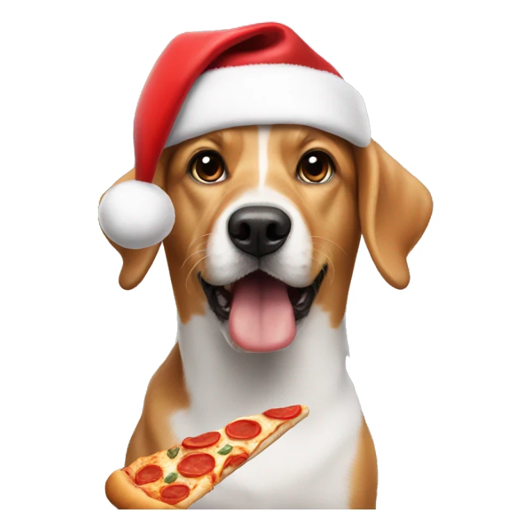 Dog with Santa hat on eating pizza sticker