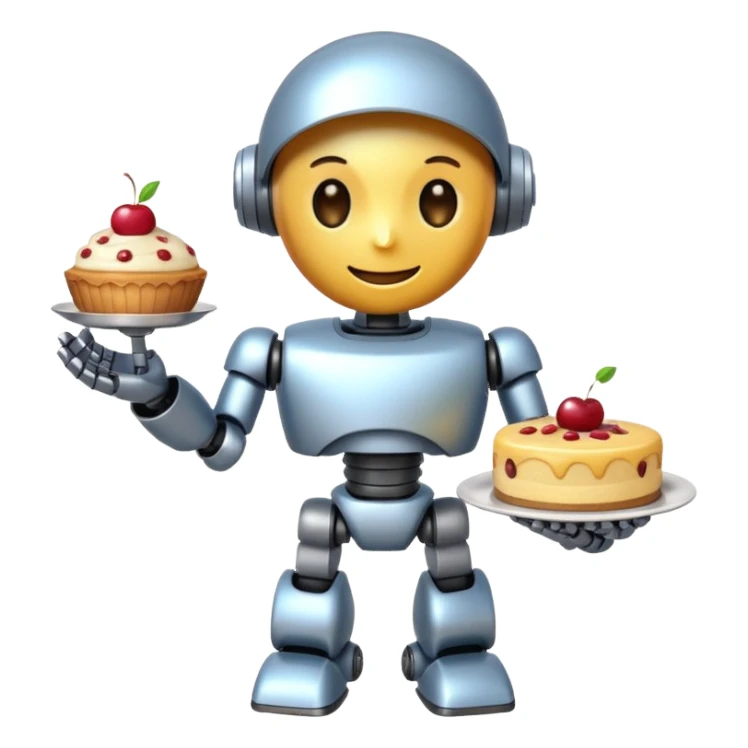 The robot is holding dessert in its hands, 3d emoji sticker