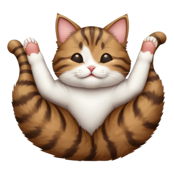 dark brown tabby and white small cat in funny positions upside down with eyes closed sticker