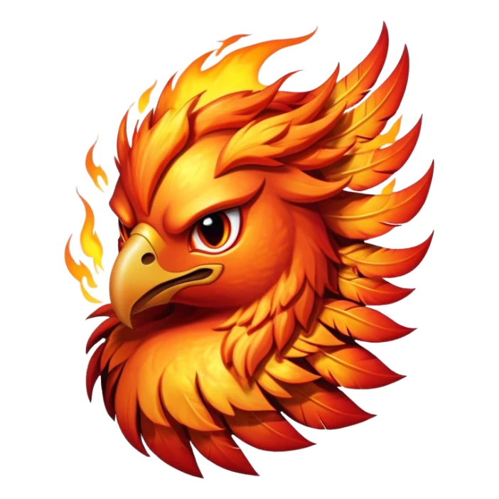 Cinematic Battle-Hardened Mystical Fire Phoenix Portrait Emoji, head tilted dramatically with a defiant, almost mocking smirk. Featuring a striking, rugged form with intensely scarred, flame-scorched feathers and eyes that burn with warrior-like fury, this phoenix embodies unapologetic badassery. Rendered with vibrant, lifelike textures and dynamic, contrasting shadows, high shine, and a bold soft glowing outline, it captures the essence of a phoenix ready to rise and scorch any challenge with battle-hardened might. sticker
