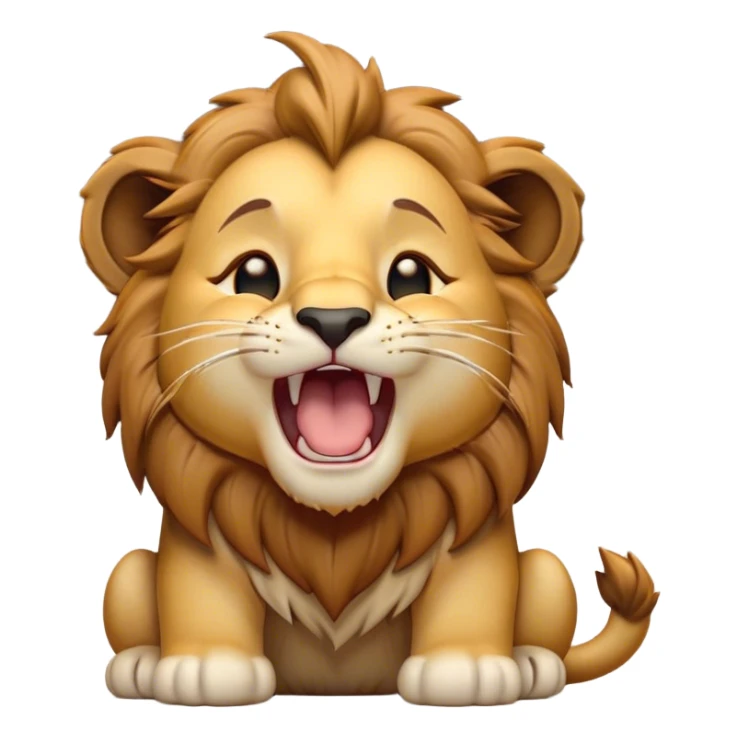 Cinematic Cute Yawning Lion Cub Portrait Emoji, Head tilted slightly with a dramatic, wide-open yawn, showcasing a soft, downy tawny Fur with a majestic mane, floppy ears slightly drooping, round amber eyes barely open in drowsy contentment, Simplified yet irresistibly adorable features, highly detailed, glowing with a soft, cozy glow, high shine, relaxed yet expressive, stylized with a touch of savannah whimsy, bright and endearing, soft glowing outline, capturing the essence of a sleepy yet affectionate Lion Cub, so drowsy it feels like it could stretch out of the screen and curl up for a nap! sticker