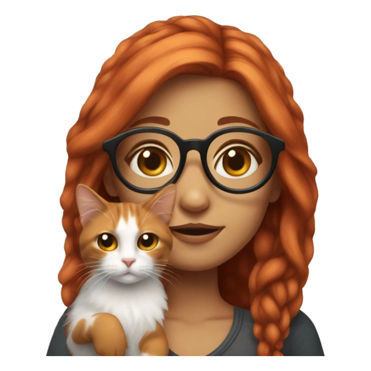 White Red head girl with glasses holding long-haired calico cat sticker