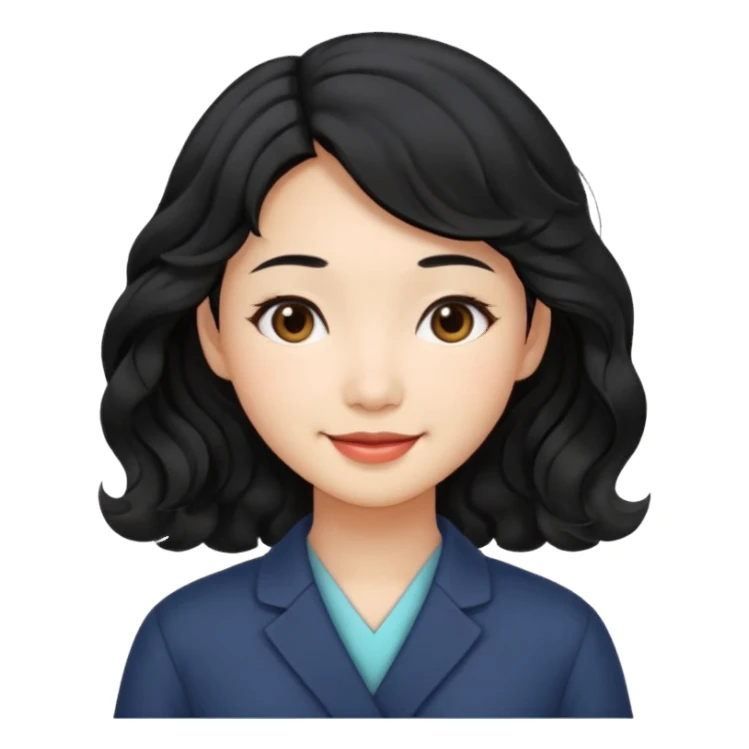 Red girly stuff asian black hair with wavy medium length sticker