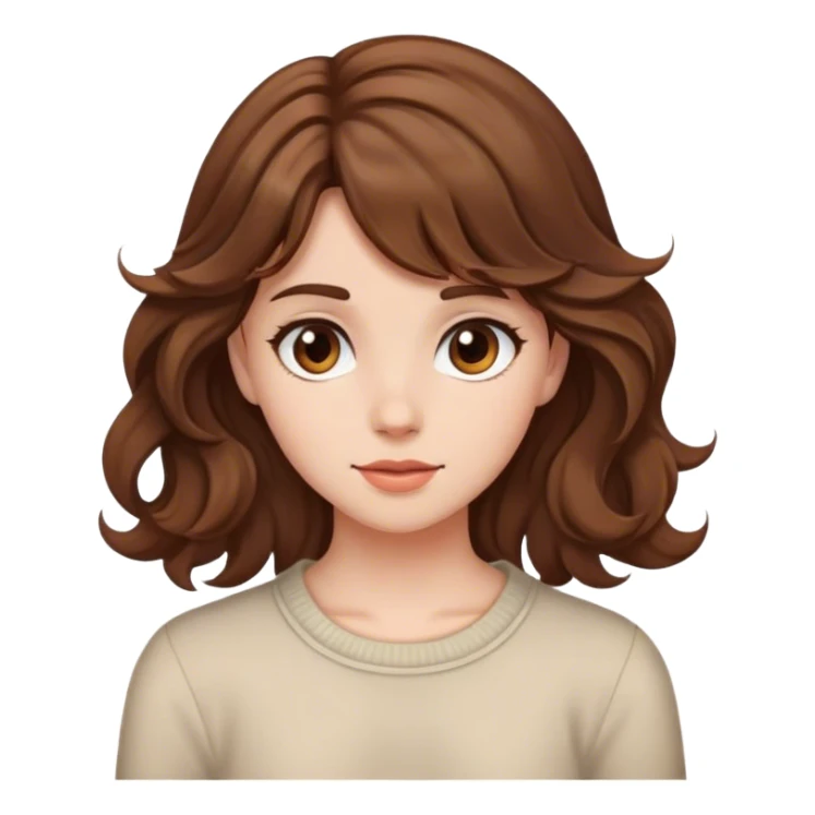 Girl with brown wavy hair and side bamgs sticker