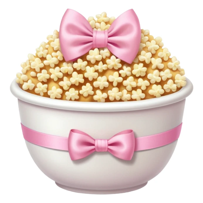popcorn in white bowl with pink pastel bow sticker