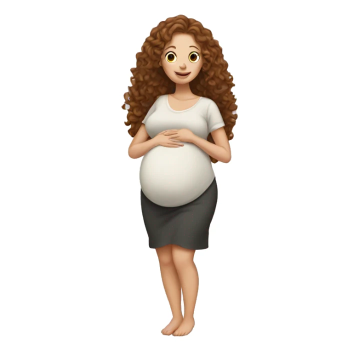 Pregnant white lady with long, brown, curly hair holding her belly sticker