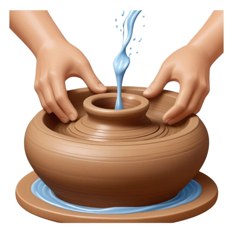 Cinematic Realistic image of a ceramic pottery wheel in action, with skilled hands shaping wet clay into a graceful form, featuring intricate details of swirling textures and gentle water splashes, illuminated by soft, artisanal lighting sticker