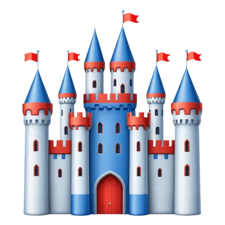 The flag has a yellow background with four horizontal red stripes running across it. In the upper left corner, there is a blue rectangle containing a white, stylized castle with three towers, the middle tower being taller than the others. sticker