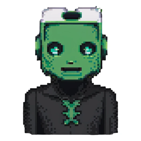 half Minecraft Creeper head merged with half Enderman head, pixel art style sticker