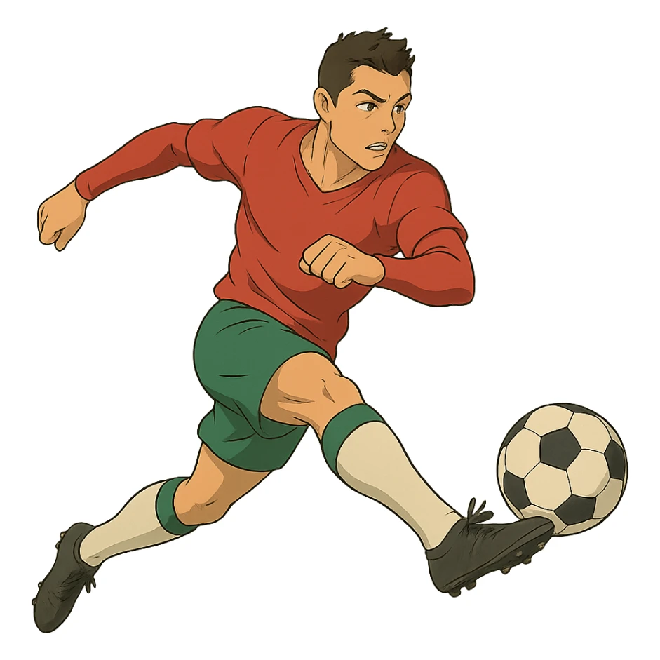 ghibli style dynamic soccer pose of Ronaldo sticker