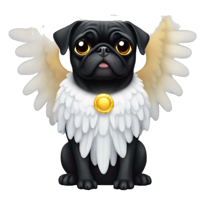 Black pug with angel wings and a halo sticker