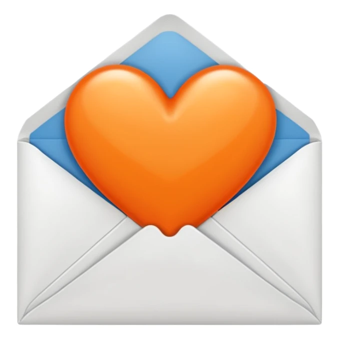 white envelop with small orange heart in the middle sticker