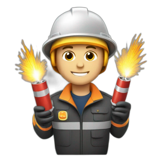 Pyrotechnician with ignition control and fireworks sticker