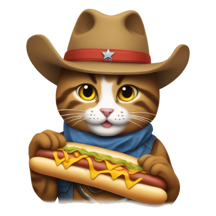 Cowboy cat eating a hot dog sticker