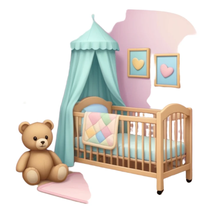 Cozy baby room with crib and teddy bear sticker