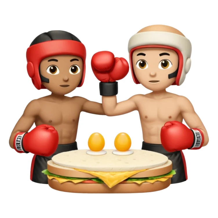 Chess pieces boxing, holding guard and jabbing, on top of an egg sandwich sticker