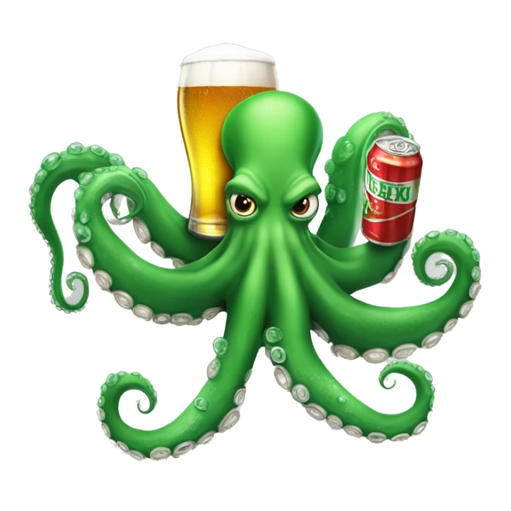 Octopus holding a Heineken beer with his tentacle  sticker