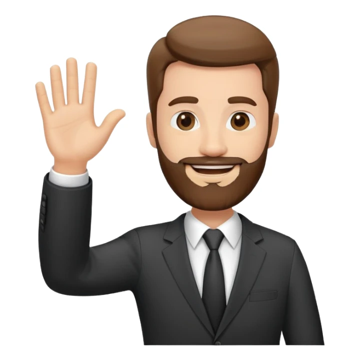 bearded man in business suit waving hand with friendly smile sticker