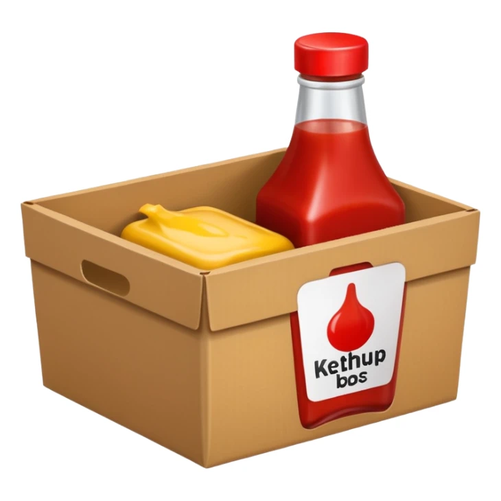 a small box have 2 sides, ketchup and mustard sticker