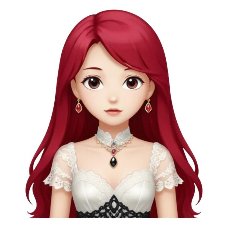 Beautiful shiny Gorgeous Anime Lady with long hair with a beautiful white silky lace dress and rubies and onyx gems  sticker