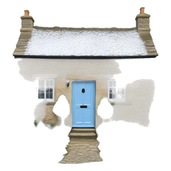 Snowy stone cotswolds cottage with sky blue door  sticker
