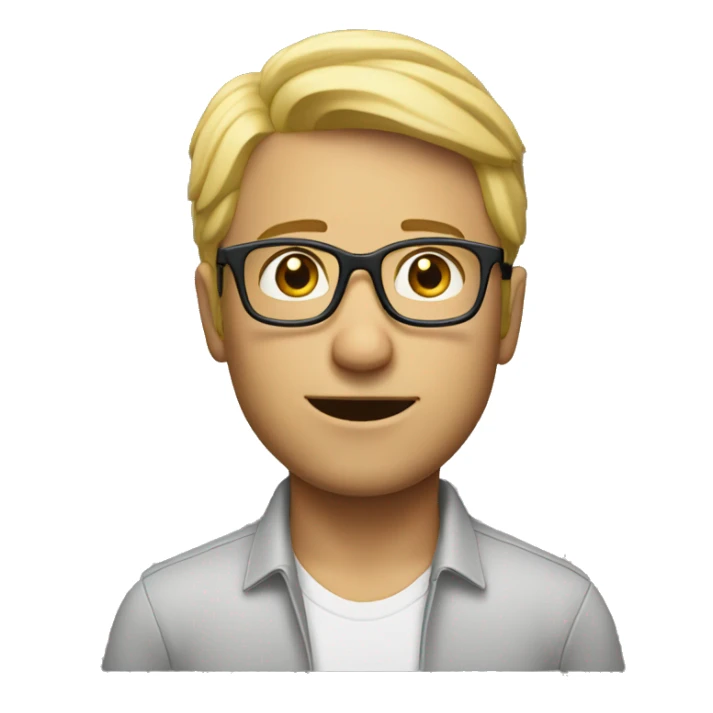 Man, semi blond looking up hair, glasses sticker