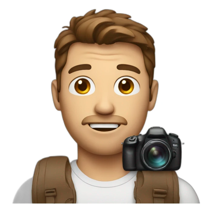 man surprised face with brown hair holding a camera sticker