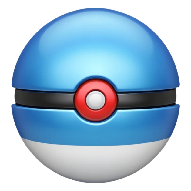 blue pokeball emoji, top half is a more saturated blue, bottom half is white, black stripe, with a metallic sheen sticker