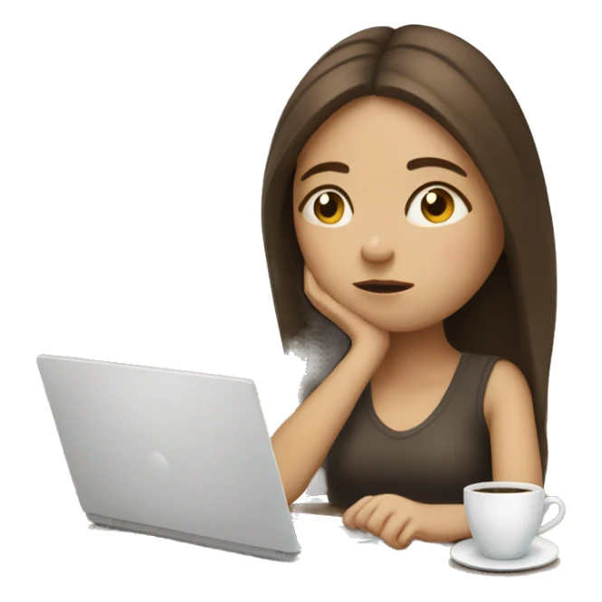 tired girl with laptop drinking a lot of coffee sticker