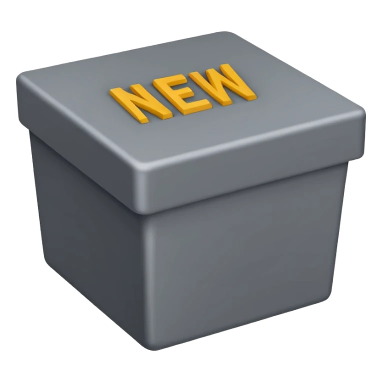 create the word " NEW" In grey color square shape box in capital letter sticker