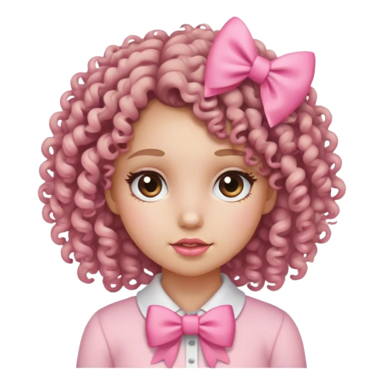 girl with curly hair wearing a pink bow sticker