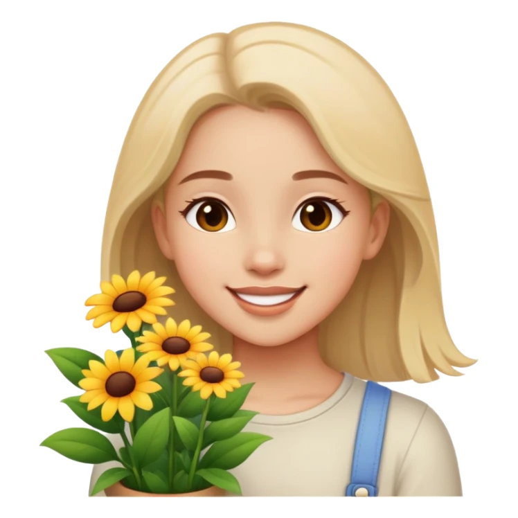 Girl happily looking at flowers  sticker