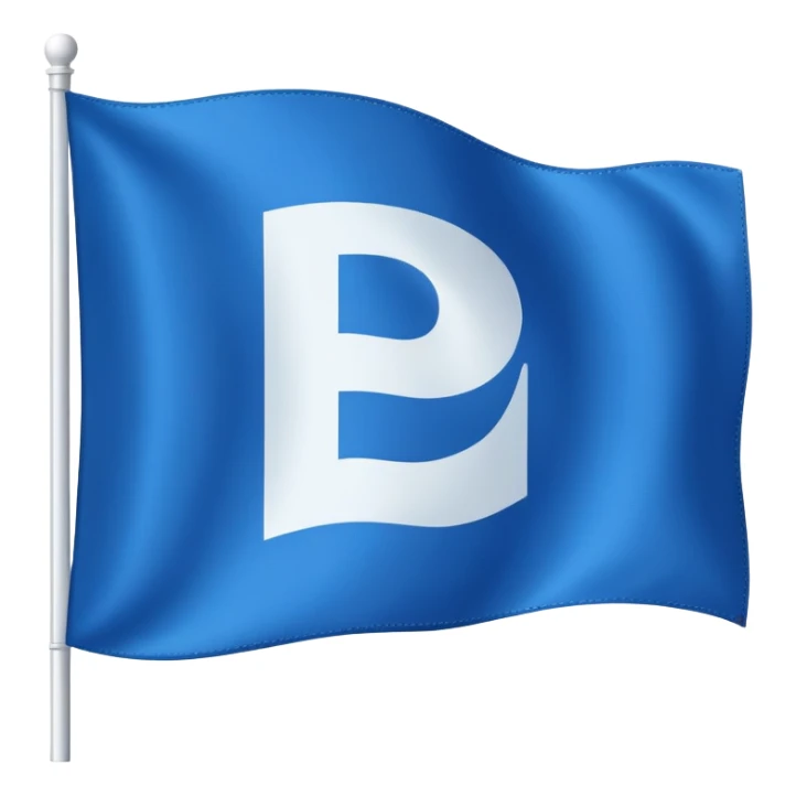 a blue flag with a white letter "P" in the middle sticker