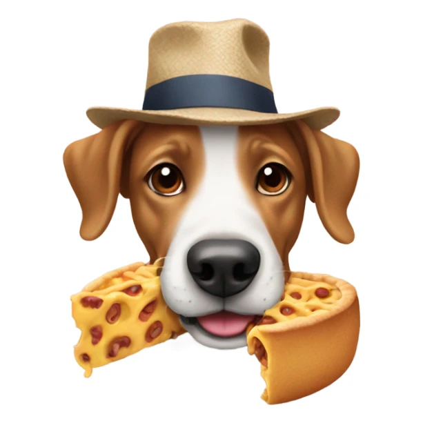 Dog eat food wearing hat sticker
