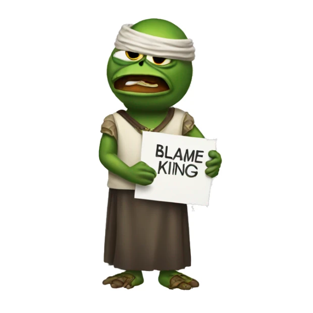 pepe holding Sign that reads Blame King sticker