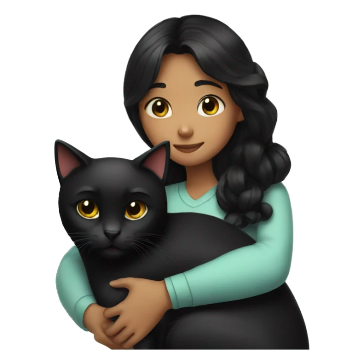 girl with black hair hugging a black cat sticker