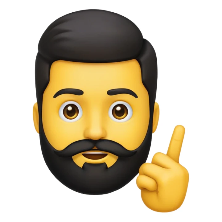 yellow emoji with a black beard, side-facing mouth, hand making a 'no' gesture, one eyebrow raised sticker