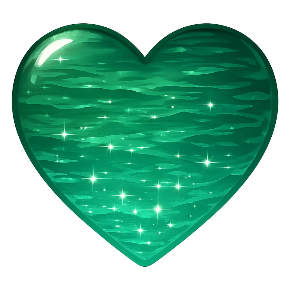 heart with a sparkling emerald lake, clean digital illustration, no background sticker