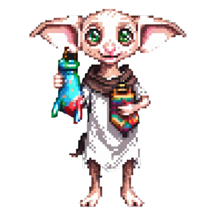 excited Dobby the house elf holding a sock sticker
