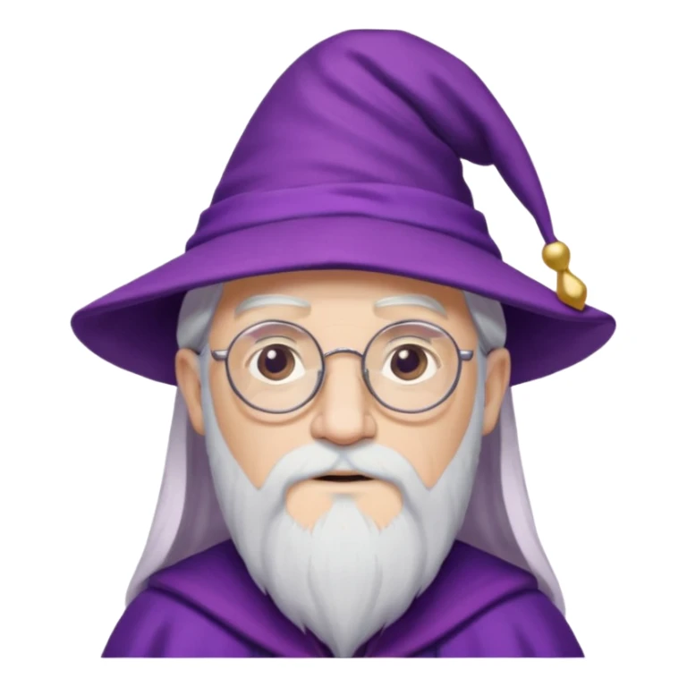 dumbledore, white hair, wear purple magic hat, glasses sticker